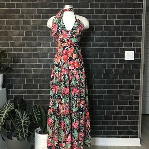 Water Color Floral Print Maxi Dress